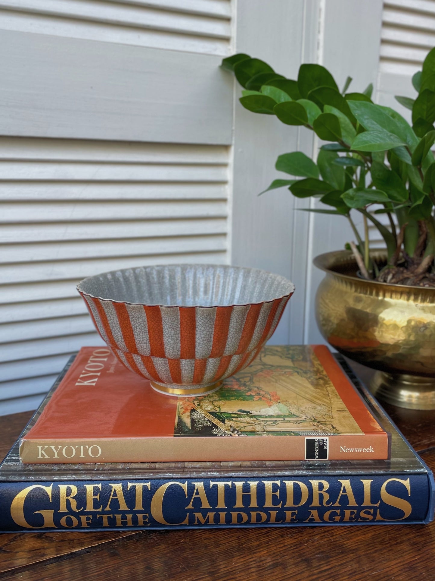 Vintage Thorkild Olsen for Royal Copenhagen Gray and Orange Crackle Glaze Bowl