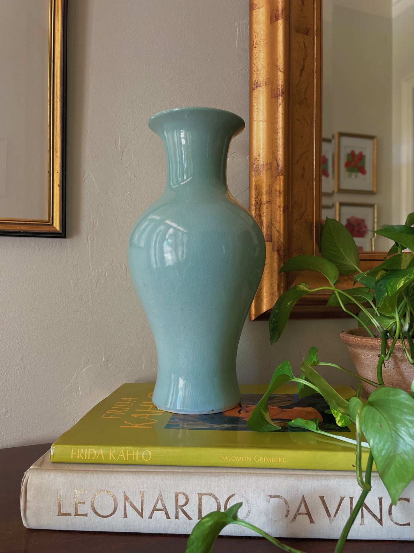 Vintage Chinese Celadon Crackled Porcelain Vase