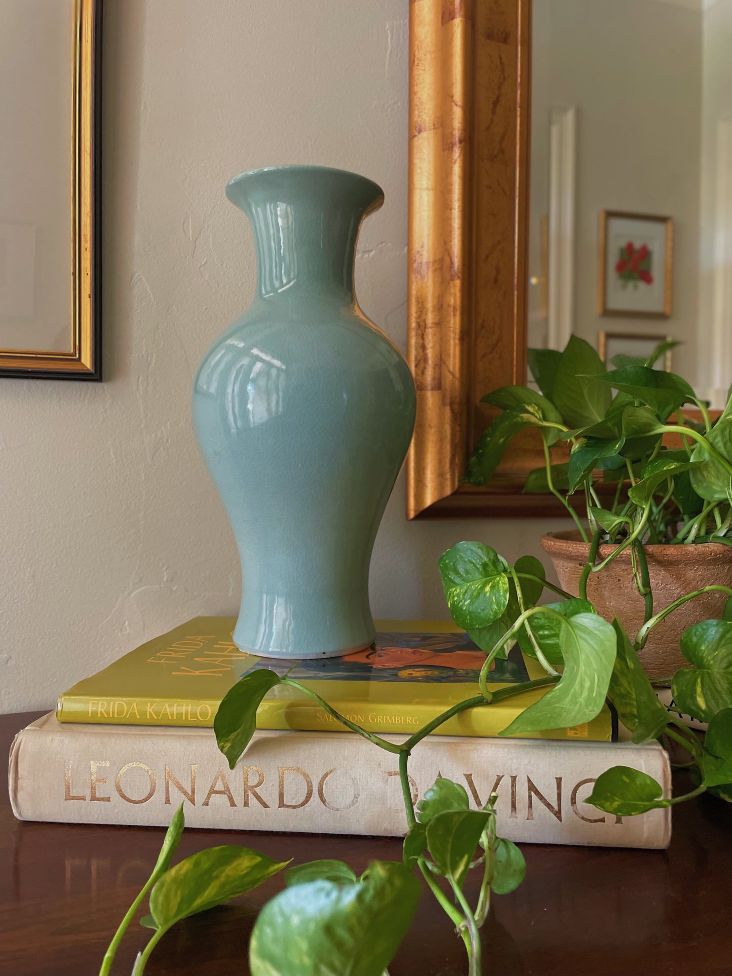 Vintage Chinese Celadon Crackled Porcelain Vase