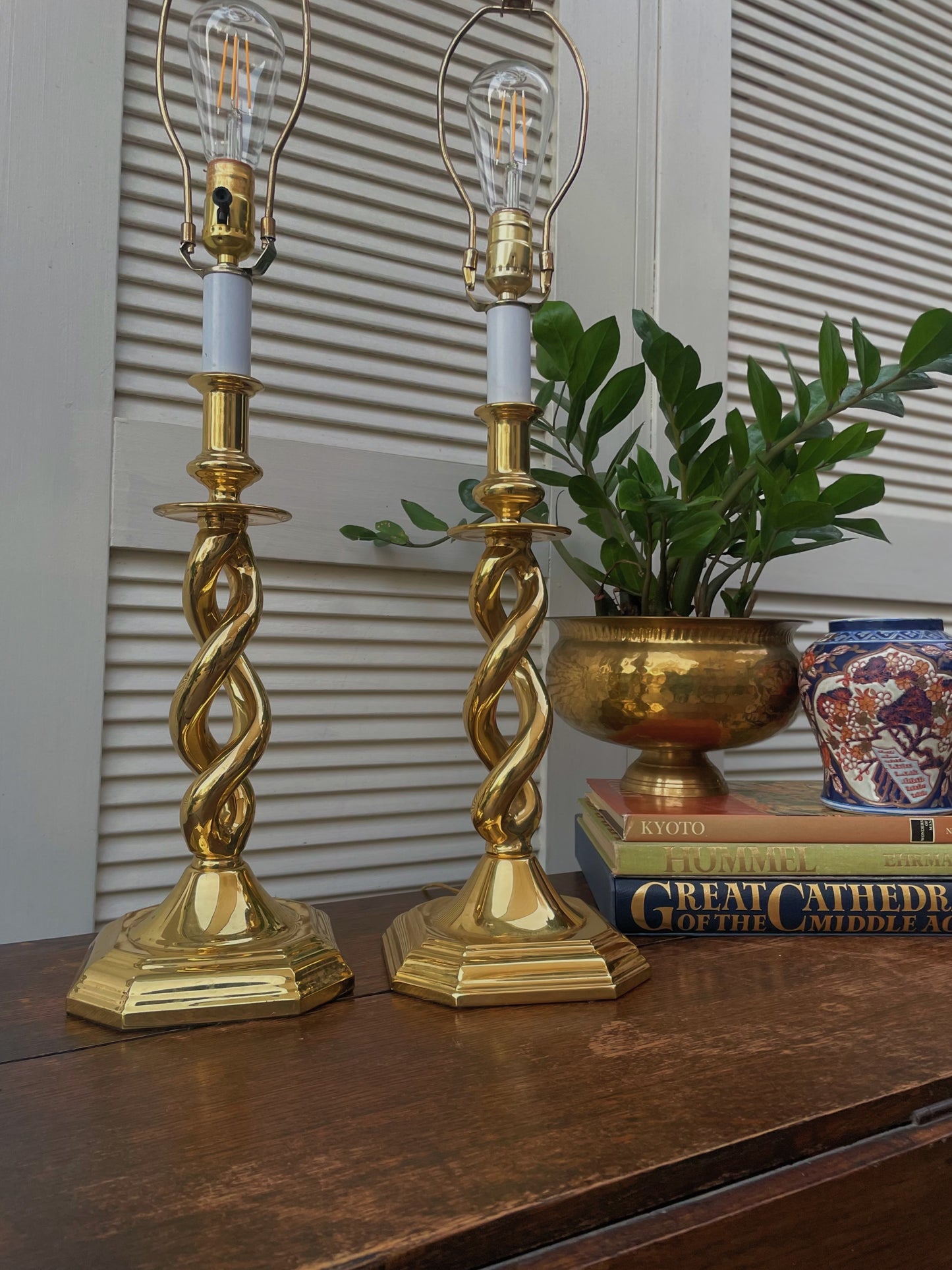 Vintage Baldwin Mid Century Solid Brass Barley Twist Table Lamps - A Pair