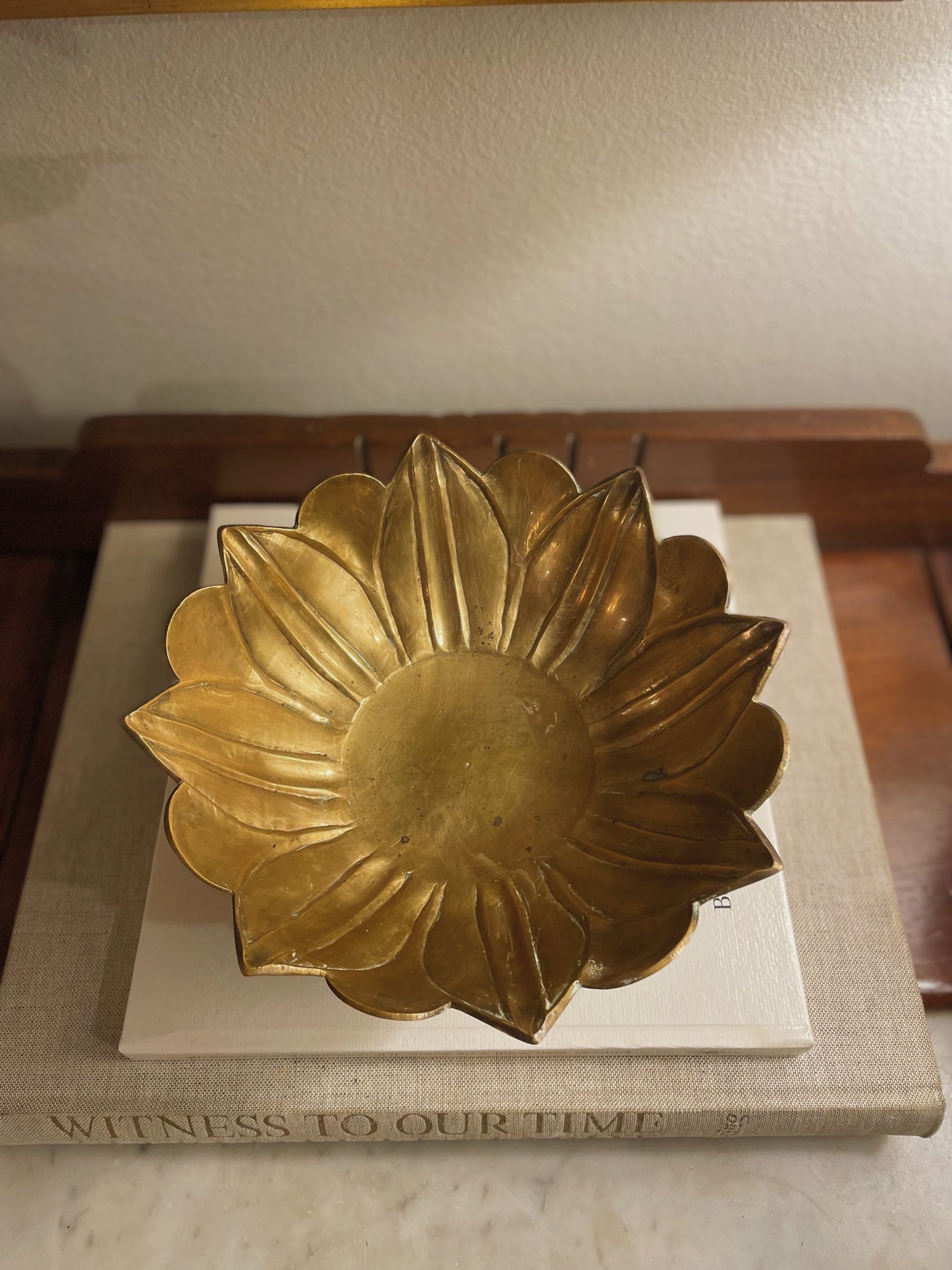 Vintage Mid Century Heavy Brass Lotus Pedestal Bowl