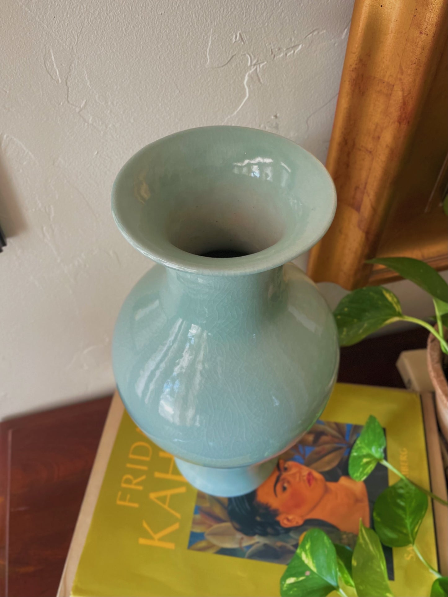 Vintage Chinese Celadon Crackled Porcelain Vase