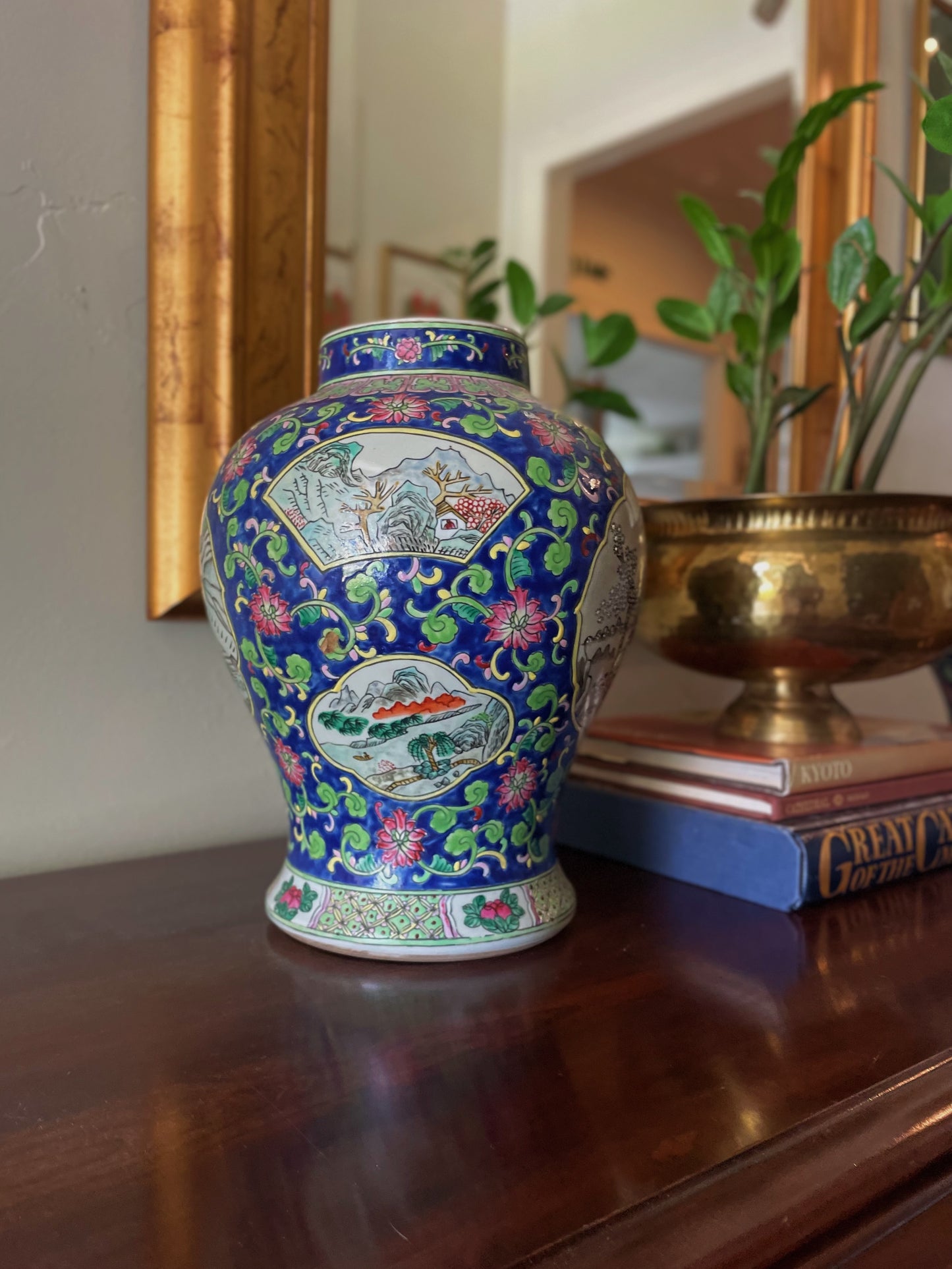 Vintage Chinese Polychrome Porcelain Temple Jars - A Pair