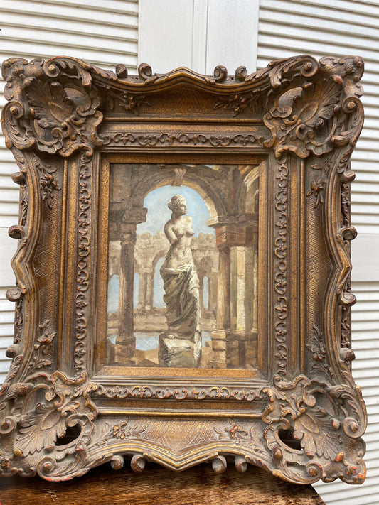 Antique Oil Painting of Aphrodite on Canvas in Baroque Frame