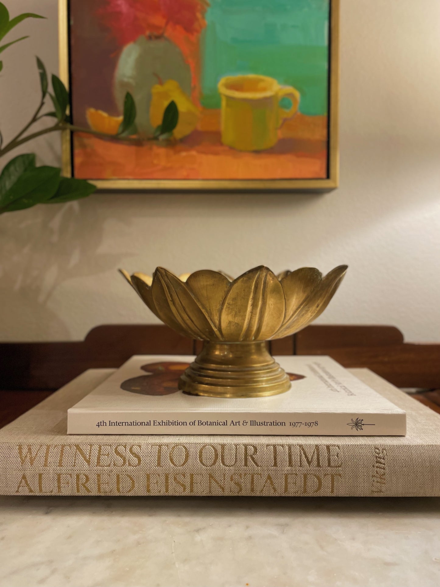 Vintage Mid Century Heavy Brass Lotus Pedestal Bowl