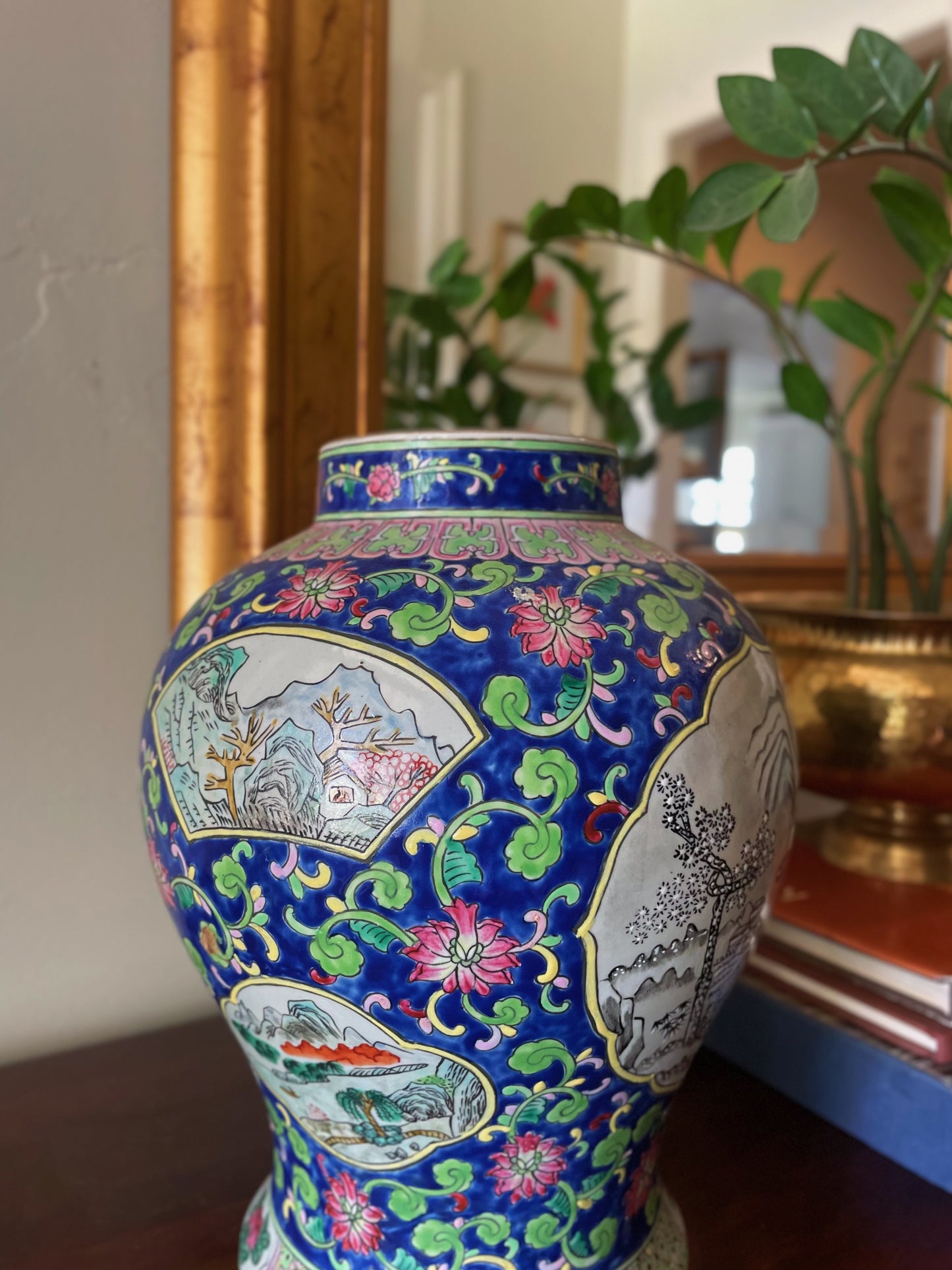 Vintage Chinese Polychrome Porcelain Temple Jars - A Pair