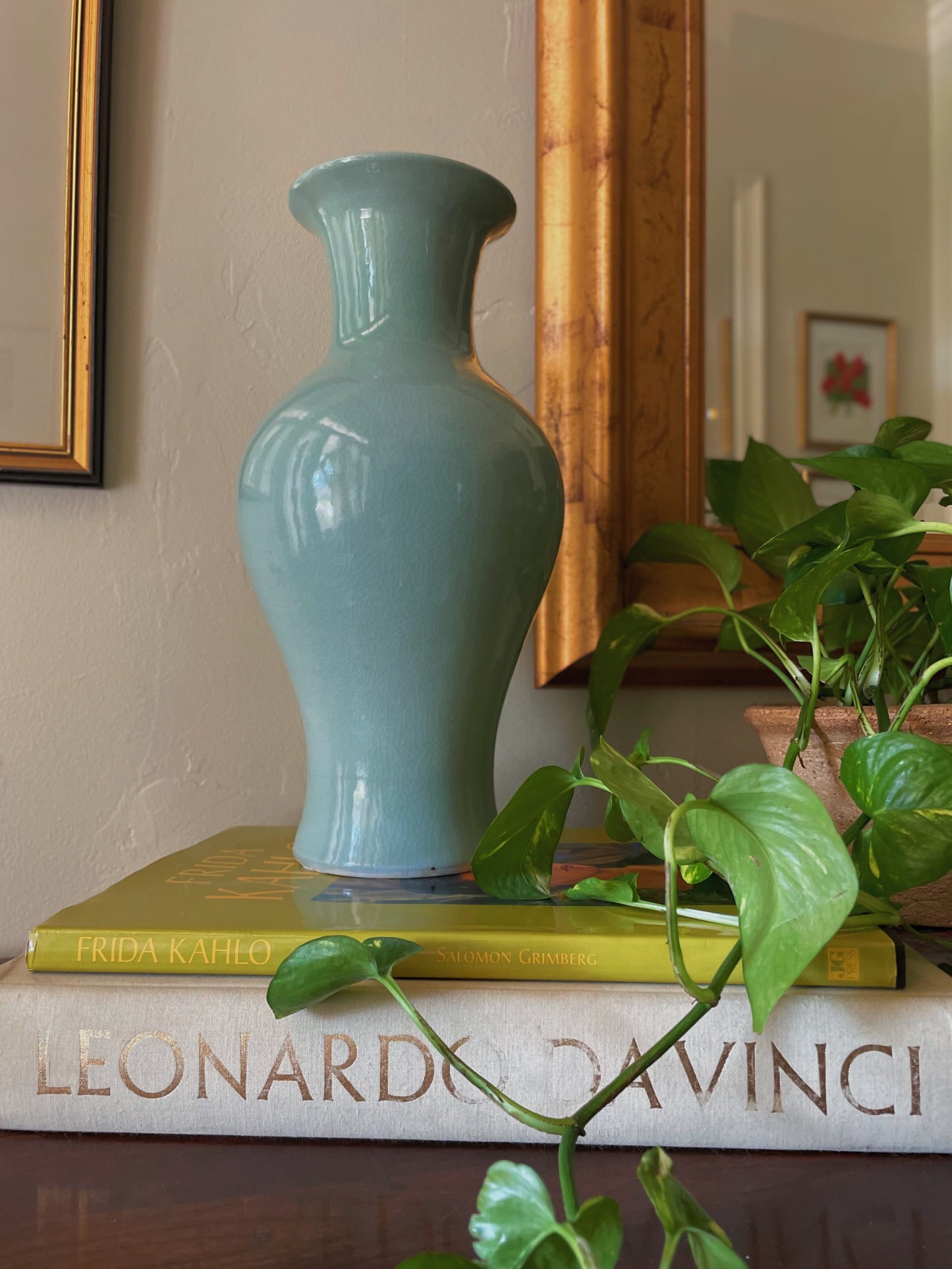 Vintage Chinese Celadon Crackled Porcelain Vase