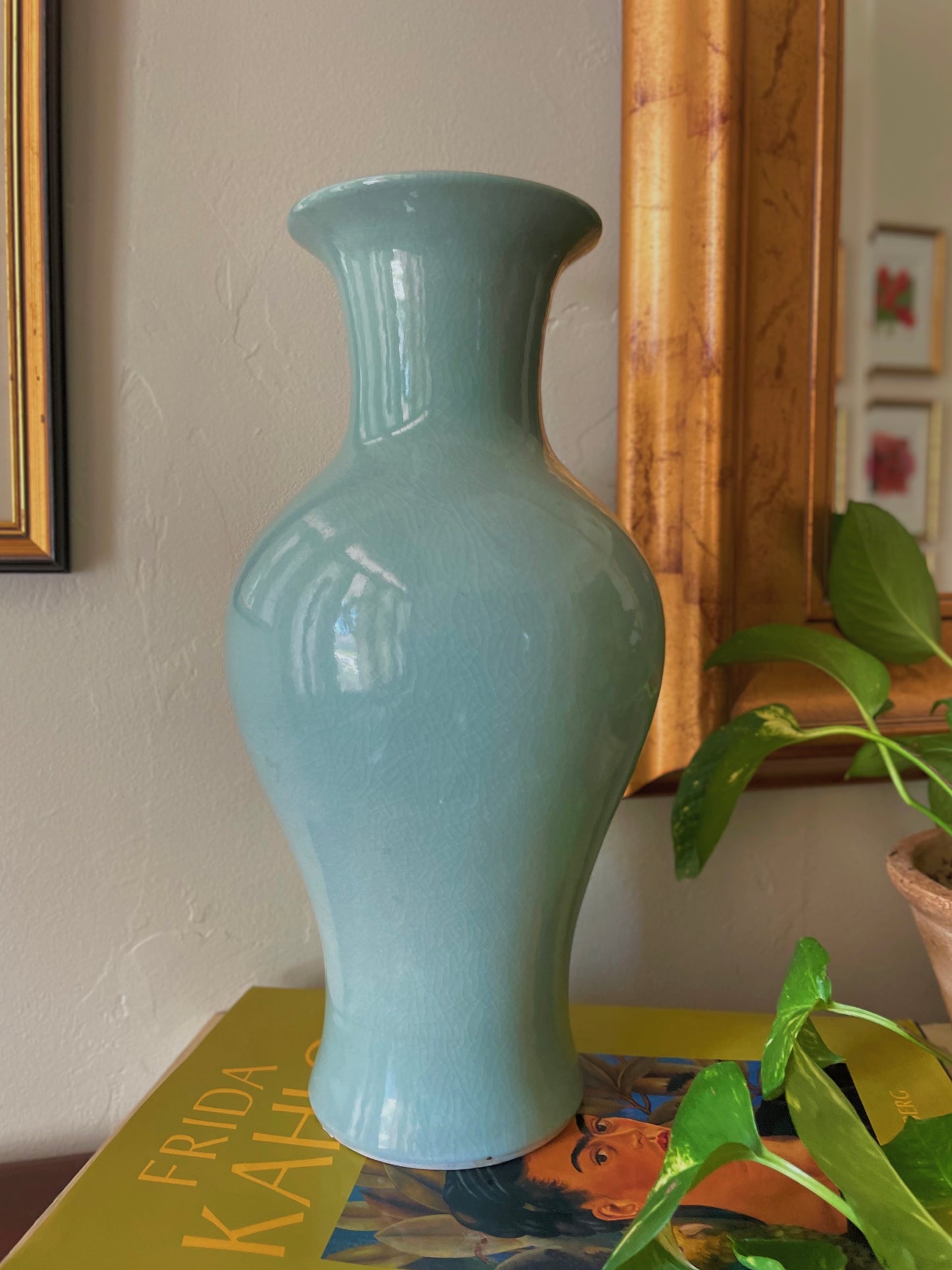 Vintage Chinese Celadon Crackled Porcelain Vase