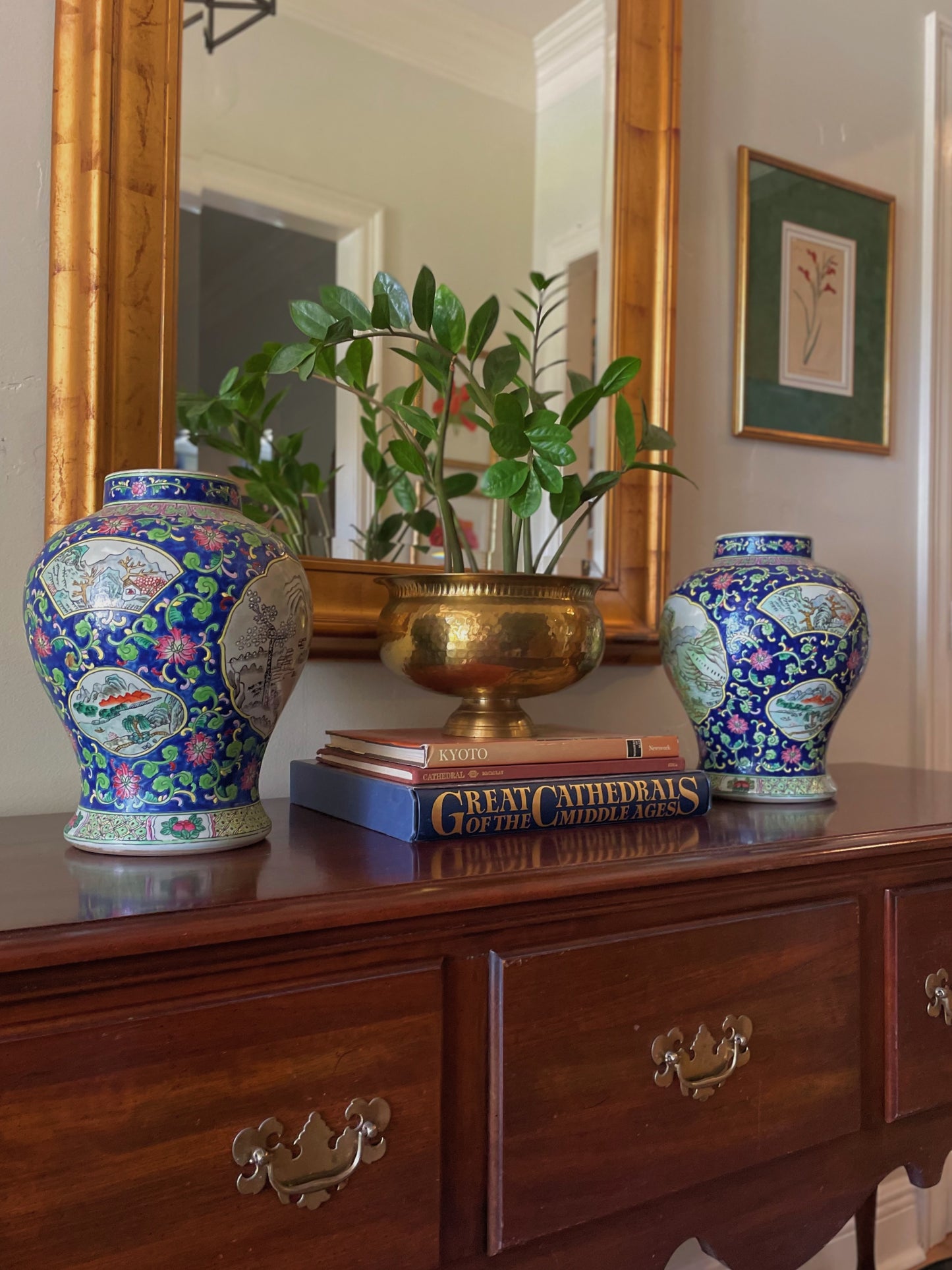 Vintage Chinese Polychrome Porcelain Temple Jars - A Pair