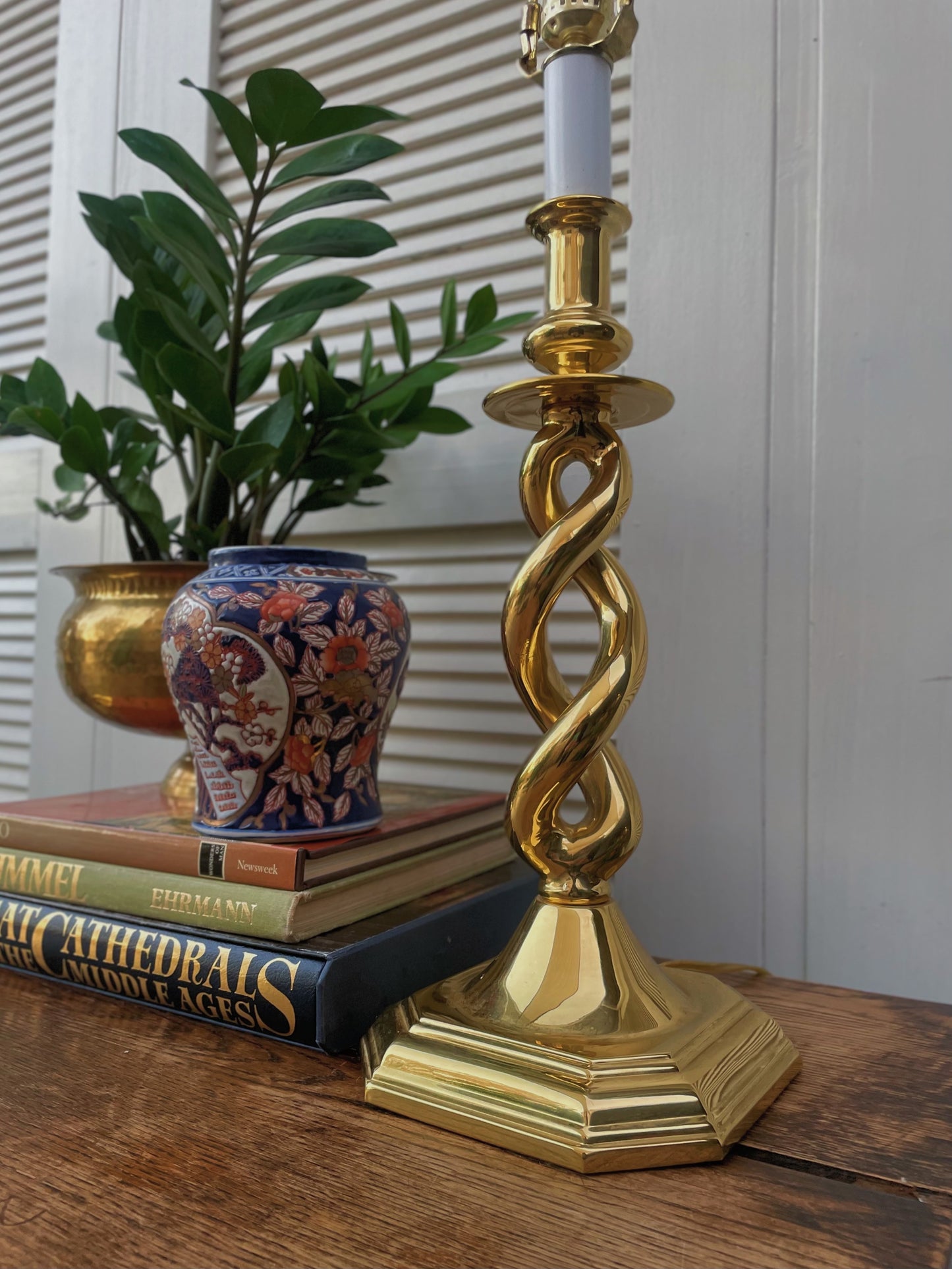 Vintage Baldwin Mid Century Solid Brass Barley Twist Table Lamps - A Pair