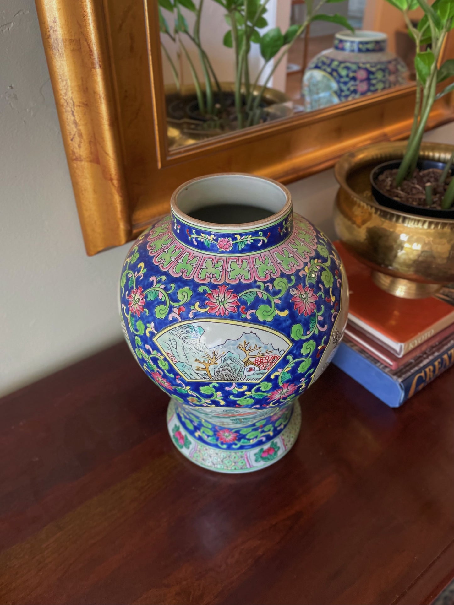 Vintage Chinese Polychrome Porcelain Temple Jars - A Pair