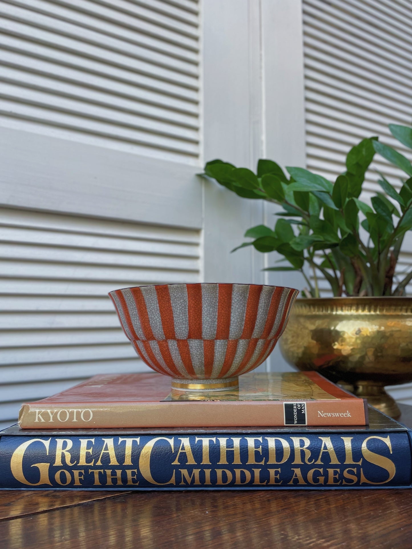 Vintage Thorkild Olsen for Royal Copenhagen Gray and Orange Crackle Glaze Bowl