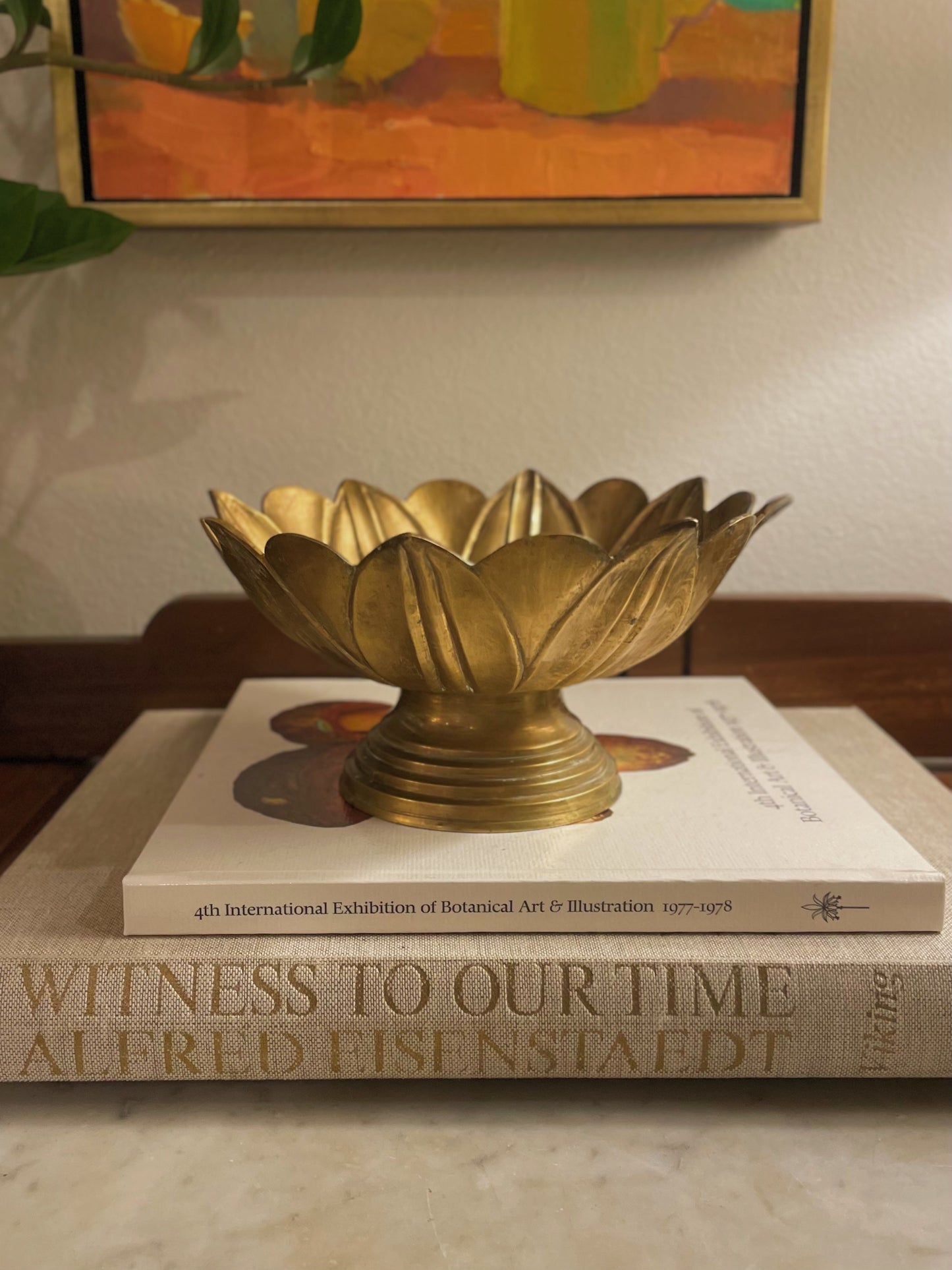 Vintage Mid Century Heavy Brass Lotus Pedestal Bowl