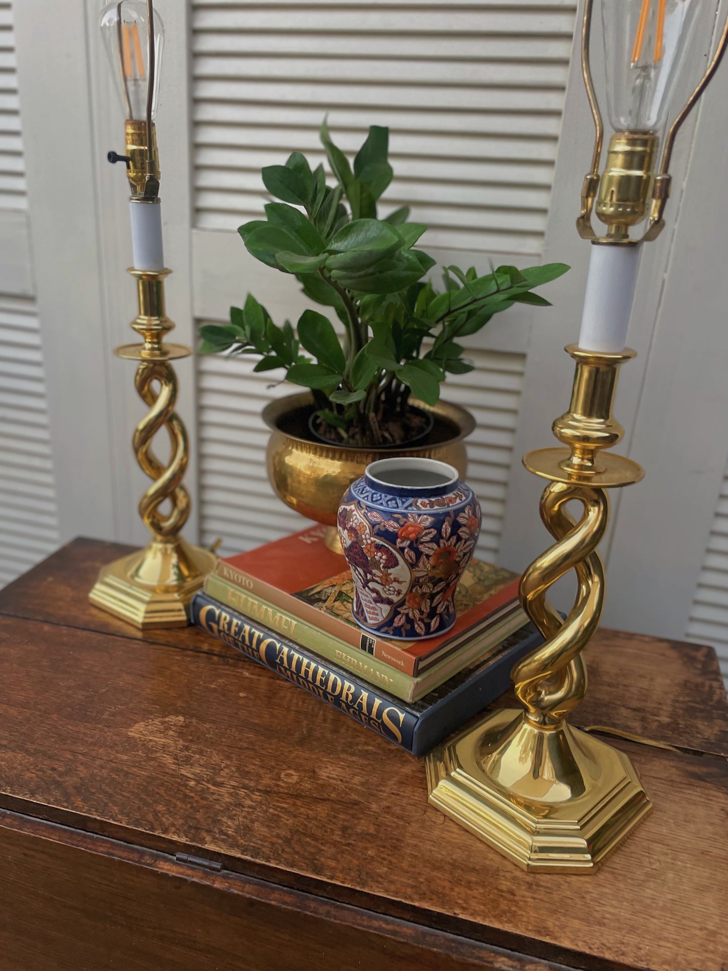 Vintage Baldwin Mid Century Solid Brass Barley Twist Table Lamps - A Pair