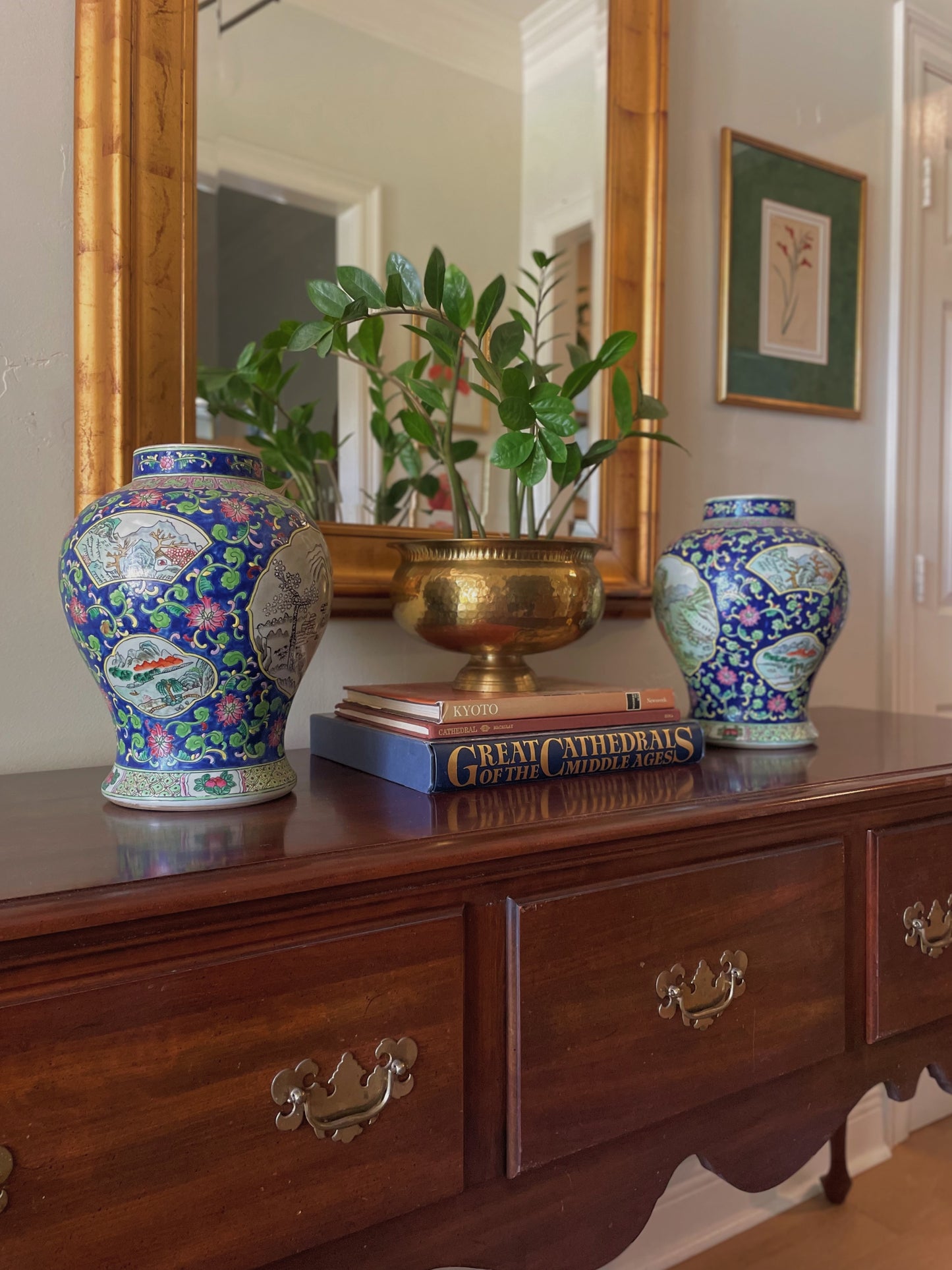 Vintage Chinese Polychrome Porcelain Temple Jars - A Pair