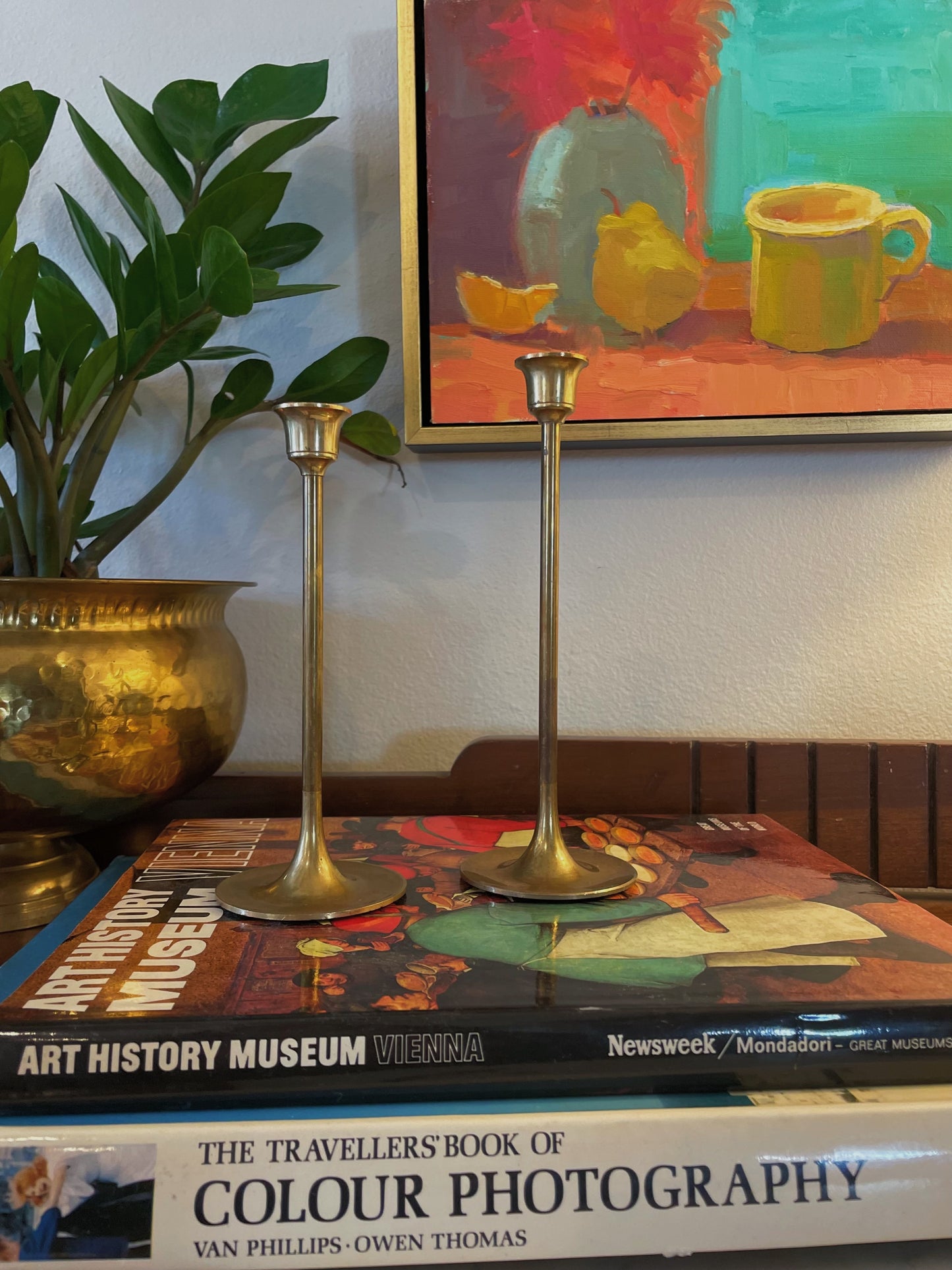 Vintage Mid Century Solid Brass Graduated Candleholders - A Pair