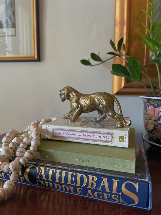 Vintage Mid Century Chinoiserie Heavy Brass Tiger Figurine