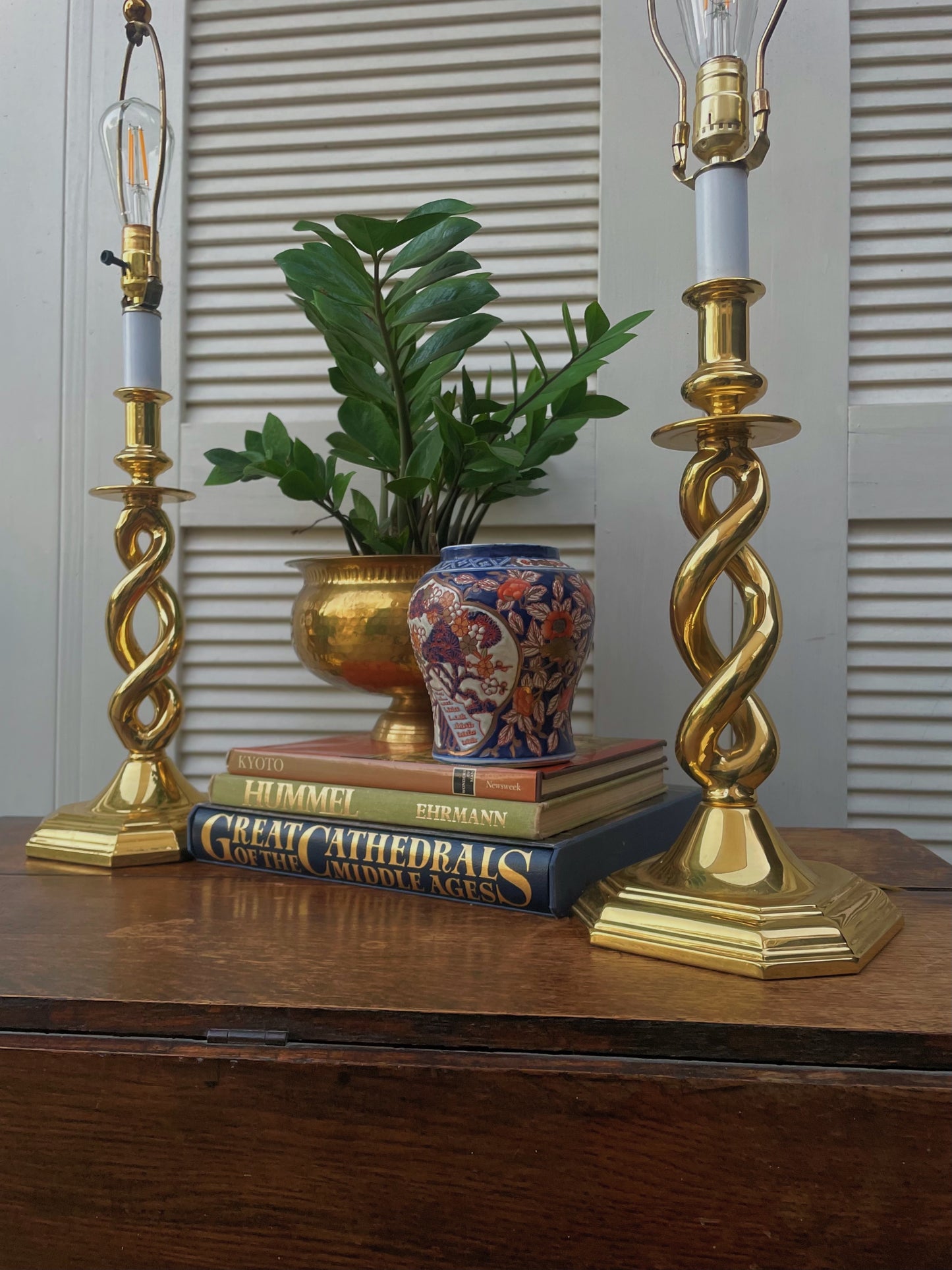 Vintage Baldwin Mid Century Solid Brass Barley Twist Table Lamps - A Pair