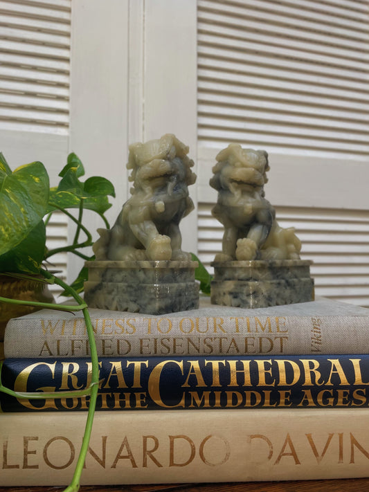 Vintage Chinoiserie Soapstone Foo Dog Statues - A Pair