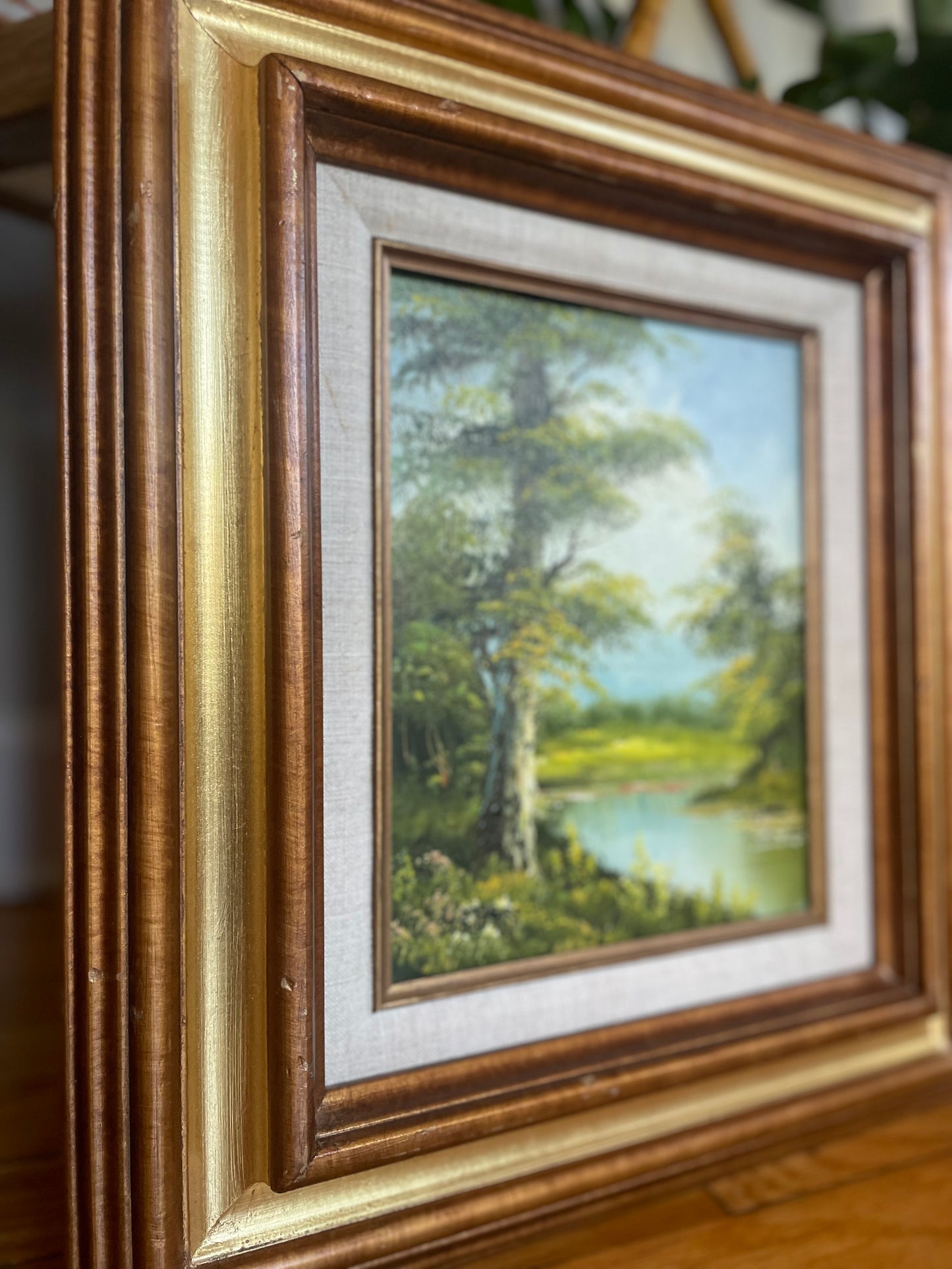 Vintage Mid Century Original Irene Cafieri Wood Framed Oil Landscape Paintings — A Pair